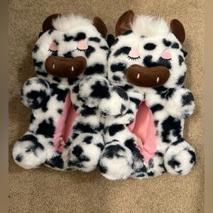 Plush Cow Slippers for women Black and White